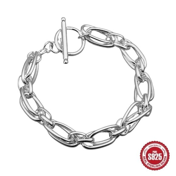 NWT Chunky Link Bracelet S925 Sterling Silver With Toggle Clasp 7.25" - Picture 4 of 11